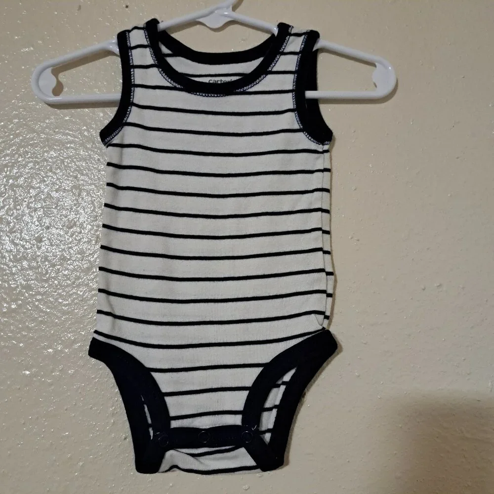 Carter's‎ boys 3 mth striped sleeveless one piece summer navy blue white